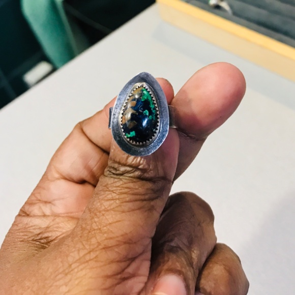 Azurite and Sterling Silver Handcrafted Ring Size 7 - Picture 2 of 4